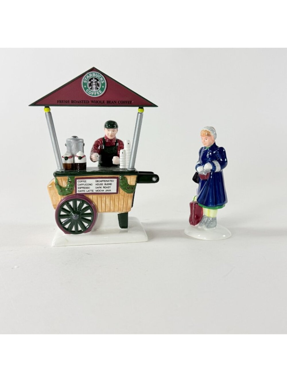 Department 56 Starbucks Christmas Village Coffee Cart Figurines 2pc